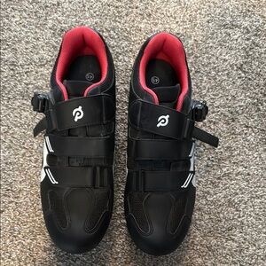Peloton Black and Red Athletic Cycling Shoes with Velcro Straps